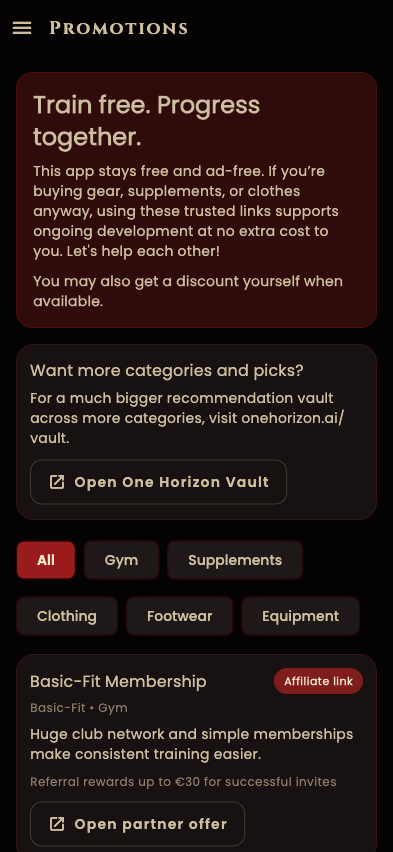 Fit Horizon optional promotions page
